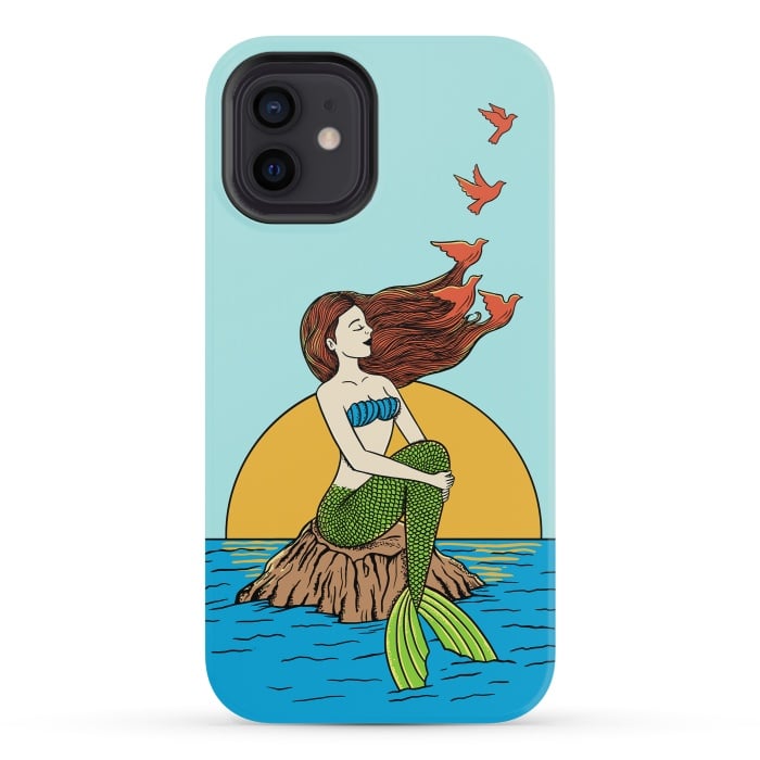 iPhone 12 mini StrongFit Mermaid and birds by Coffee Man