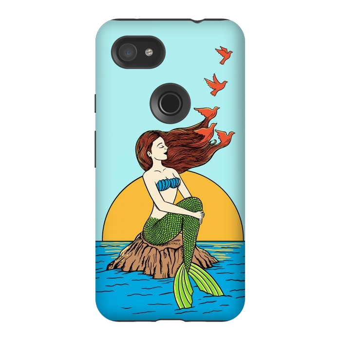 Pixel 3AXL StrongFit Mermaid and birds by Coffee Man