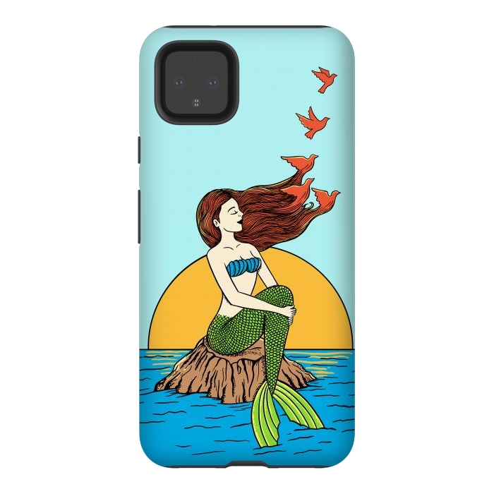 Pixel 4XL StrongFit Mermaid and birds by Coffee Man