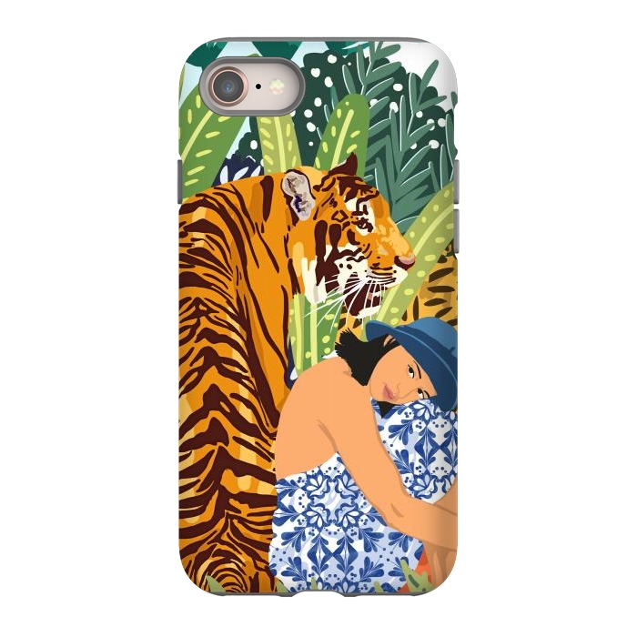 iPhone 8 StrongFit Awaken The Tiger Within Illustration, Wildlife Nature Wall Decor, Jungle Human Nature Connection by Uma Prabhakar Gokhale