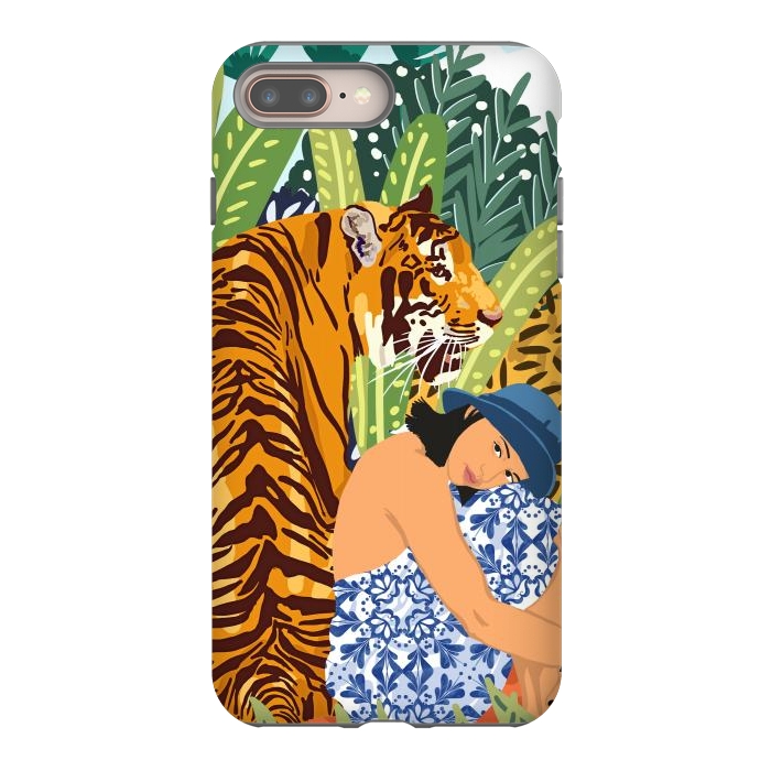 iPhone 8 plus StrongFit Awaken The Tiger Within Illustration, Wildlife Nature Wall Decor, Jungle Human Nature Connection by Uma Prabhakar Gokhale