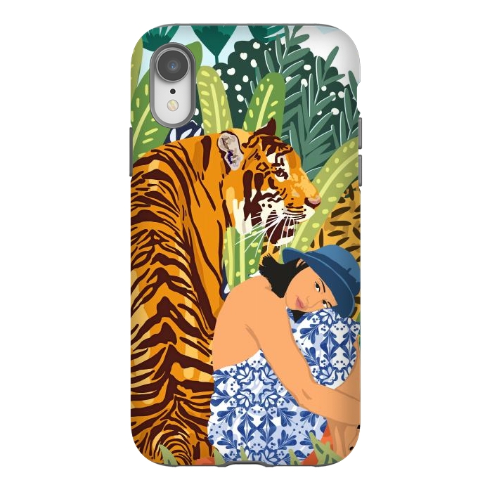 iPhone Xr StrongFit Awaken The Tiger Within Illustration, Wildlife Nature Wall Decor, Jungle Human Nature Connection by Uma Prabhakar Gokhale