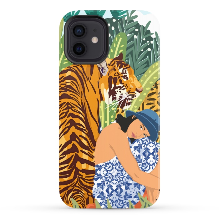 iPhone 12 StrongFit Awaken The Tiger Within Illustration, Wildlife Nature Wall Decor, Jungle Human Nature Connection by Uma Prabhakar Gokhale