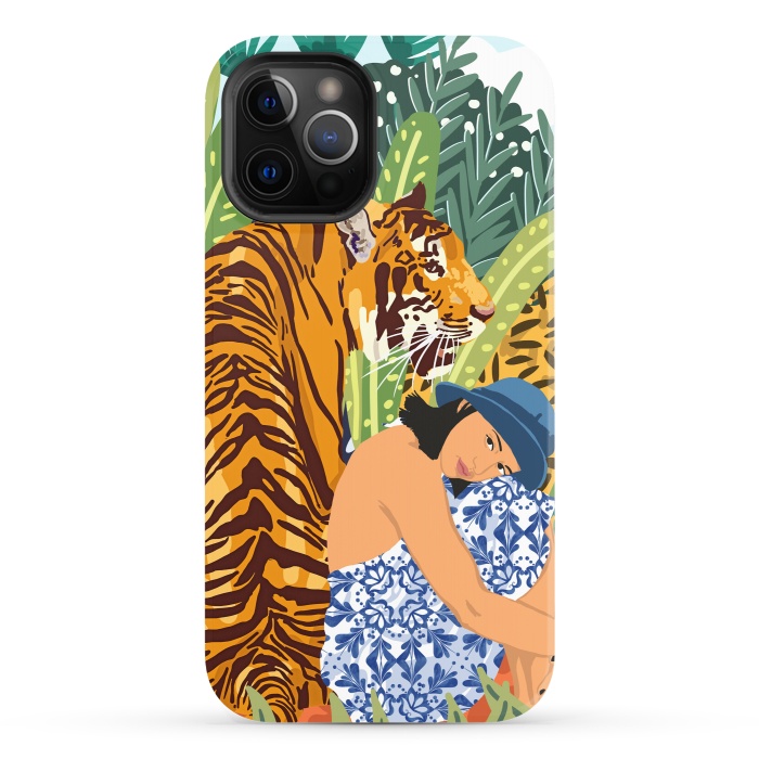 iPhone 12 Pro StrongFit Awaken The Tiger Within Illustration, Wildlife Nature Wall Decor, Jungle Human Nature Connection by Uma Prabhakar Gokhale