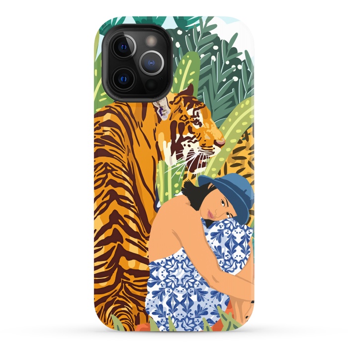 iPhone 12 Pro Max StrongFit Awaken The Tiger Within Illustration, Wildlife Nature Wall Decor, Jungle Human Nature Connection by Uma Prabhakar Gokhale