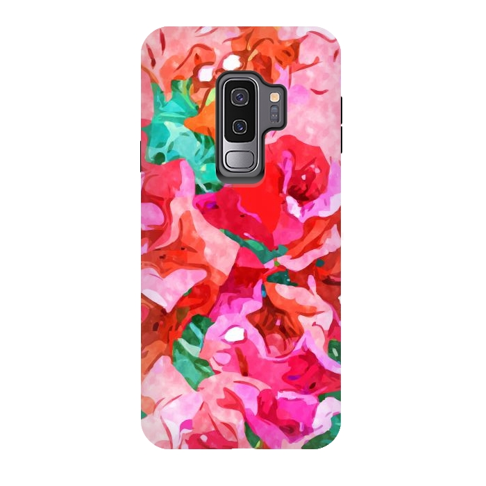 Galaxy S9 plus StrongFit Wild Bougainvillea, Bloom Summer Floral Bohemian Pop of Color Botanical Jungle Watercolor Painting by Uma Prabhakar Gokhale