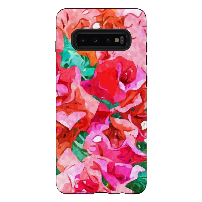 Galaxy S10 plus StrongFit Wild Bougainvillea, Bloom Summer Floral Bohemian Pop of Color Botanical Jungle Watercolor Painting by Uma Prabhakar Gokhale