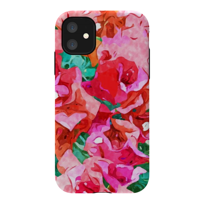 iPhone 11 StrongFit Wild Bougainvillea, Bloom Summer Floral Bohemian Pop of Color Botanical Jungle Watercolor Painting by Uma Prabhakar Gokhale