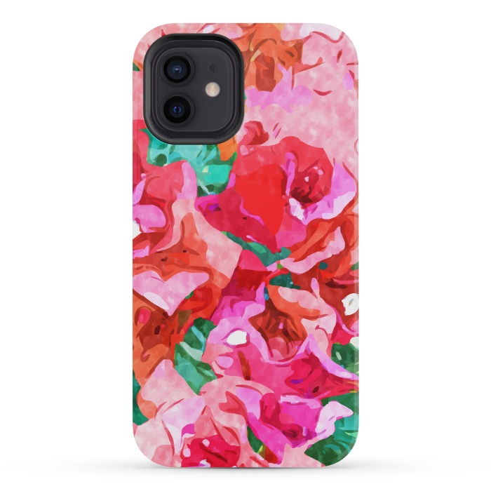 iPhone 12 mini StrongFit Wild Bougainvillea, Bloom Summer Floral Bohemian Pop of Color Botanical Jungle Watercolor Painting by Uma Prabhakar Gokhale
