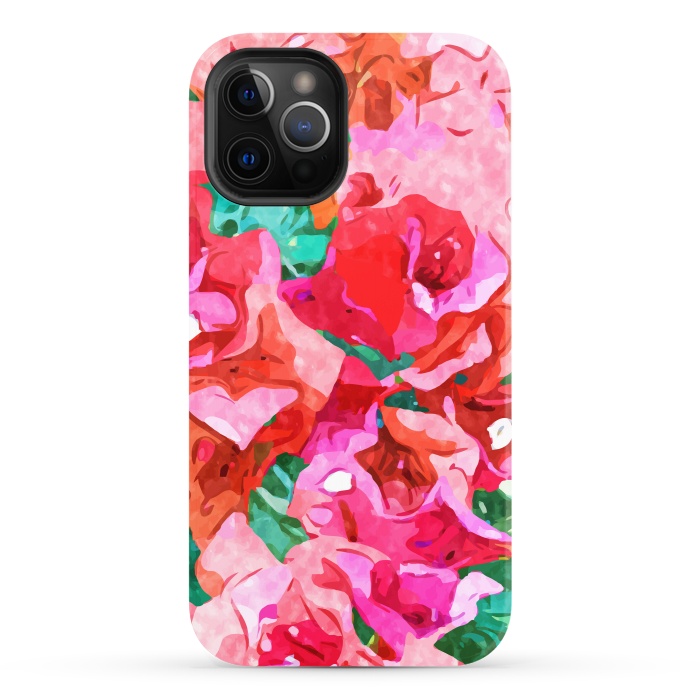 iPhone 12 Pro StrongFit Wild Bougainvillea, Bloom Summer Floral Bohemian Pop of Color Botanical Jungle Watercolor Painting by Uma Prabhakar Gokhale
