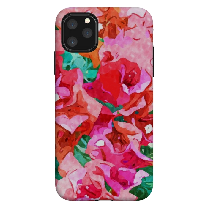 iPhone 11 Pro Max StrongFit Wild Bougainvillea, Bloom Summer Floral Bohemian Pop of Color Botanical Jungle Watercolor Painting by Uma Prabhakar Gokhale