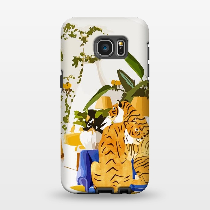 Galaxy S7 EDGE StrongFit Tiger Reserve Villa | Bohemian Tropical Jungle Décor | Pastel Honeymoon Couple Love Wildlife by Uma Prabhakar Gokhale