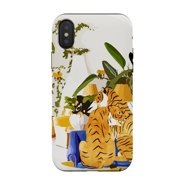 iPhone Xs / X StrongFit Tiger Reserve Villa | Bohemian Tropical Jungle Décor | Pastel Honeymoon Couple Love Wildlife by Uma Prabhakar Gokhale