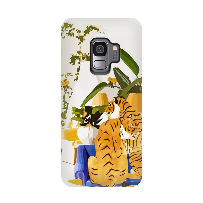 Galaxy S9 StrongFit Tiger Reserve Villa | Bohemian Tropical Jungle Décor | Pastel Honeymoon Couple Love Wildlife by Uma Prabhakar Gokhale