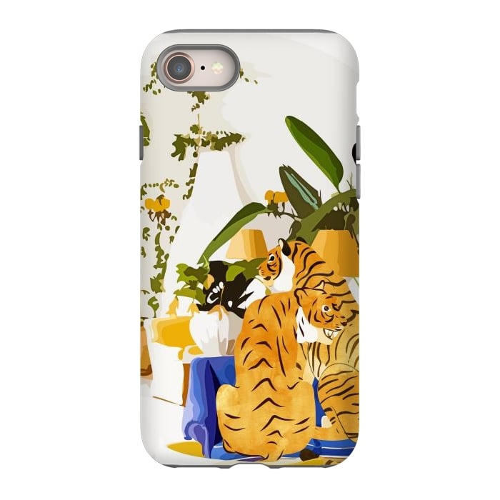 iPhone 8 StrongFit Tiger Reserve Villa | Bohemian Tropical Jungle Décor | Pastel Honeymoon Couple Love Wildlife by Uma Prabhakar Gokhale
