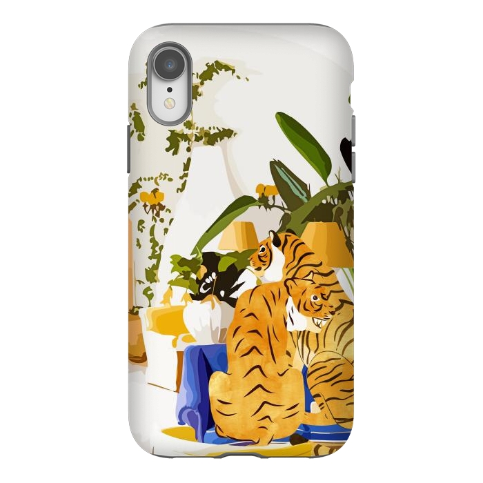 iPhone Xr StrongFit Tiger Reserve Villa | Bohemian Tropical Jungle Décor | Pastel Honeymoon Couple Love Wildlife by Uma Prabhakar Gokhale