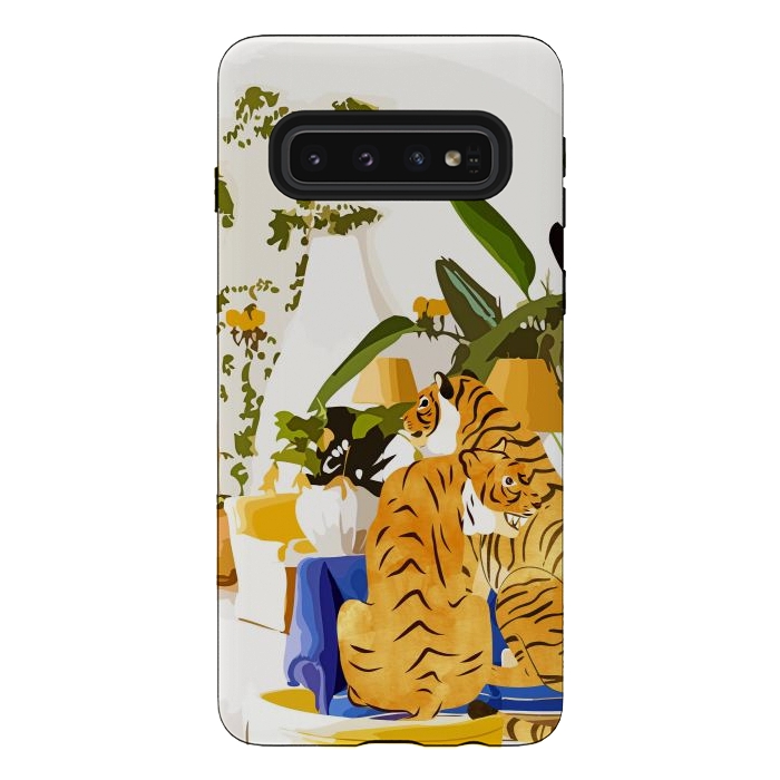 Galaxy S10 StrongFit Tiger Reserve Villa | Bohemian Tropical Jungle Décor | Pastel Honeymoon Couple Love Wildlife by Uma Prabhakar Gokhale