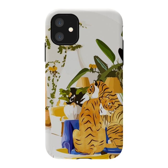 iPhone 11 StrongFit Tiger Reserve Villa | Bohemian Tropical Jungle Décor | Pastel Honeymoon Couple Love Wildlife by Uma Prabhakar Gokhale