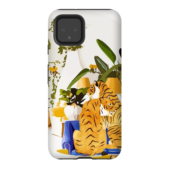 Pixel 4 StrongFit Tiger Reserve Villa | Bohemian Tropical Jungle Décor | Pastel Honeymoon Couple Love Wildlife by Uma Prabhakar Gokhale
