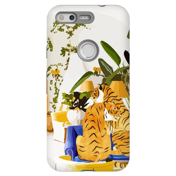 Pixel StrongFit Tiger Reserve Villa | Bohemian Tropical Jungle Décor | Pastel Honeymoon Couple Love Wildlife by Uma Prabhakar Gokhale