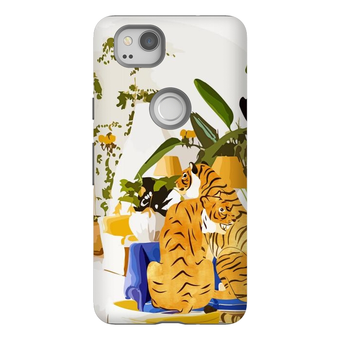 Pixel 2 StrongFit Tiger Reserve Villa | Bohemian Tropical Jungle Décor | Pastel Honeymoon Couple Love Wildlife by Uma Prabhakar Gokhale