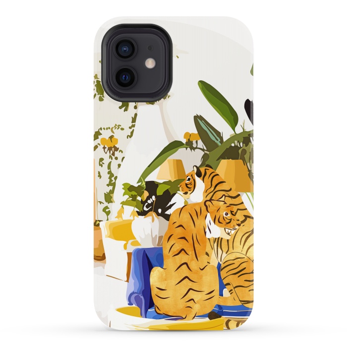 iPhone 12 StrongFit Tiger Reserve Villa | Bohemian Tropical Jungle Décor | Pastel Honeymoon Couple Love Wildlife by Uma Prabhakar Gokhale
