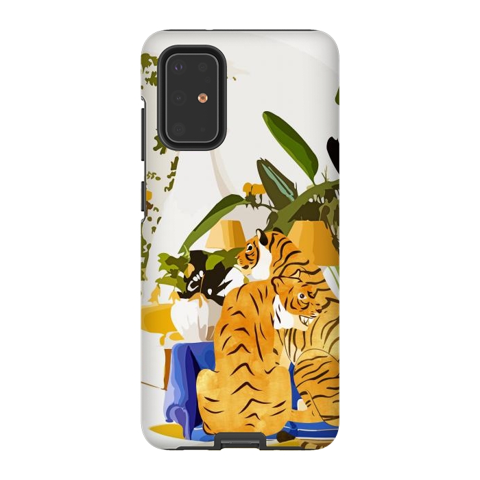 Galaxy S20 Plus StrongFit Tiger Reserve Villa | Bohemian Tropical Jungle Décor | Pastel Honeymoon Couple Love Wildlife by Uma Prabhakar Gokhale