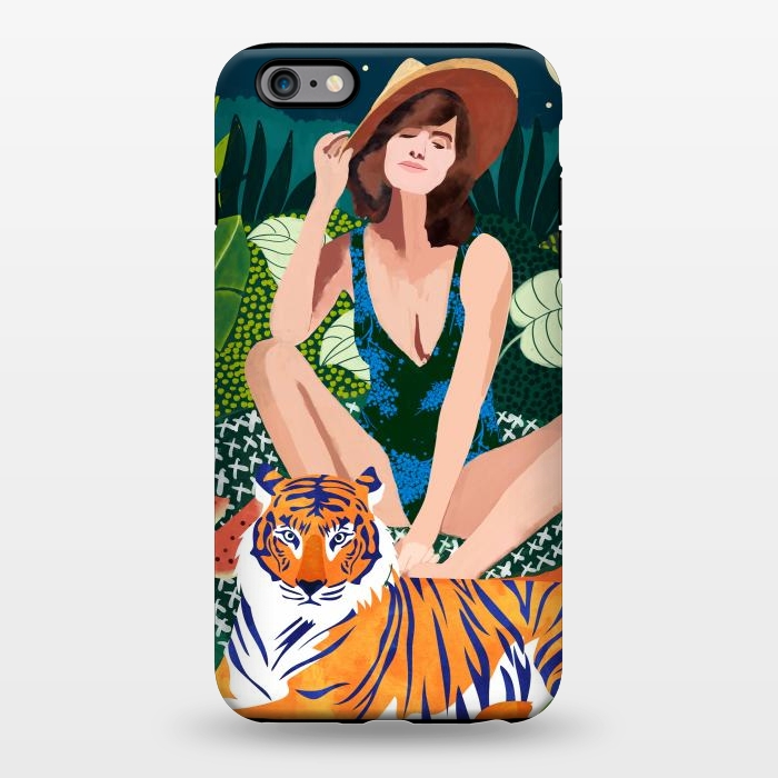 iPhone 6/6s plus StrongFit Living In The Jungle, Tiger Tropical Picnic Illustration, Forest Woman Bohemian Travel Camp Wild by Uma Prabhakar Gokhale