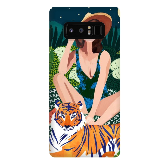 Galaxy Note 8 StrongFit Living In The Jungle, Tiger Tropical Picnic Illustration, Forest Woman Bohemian Travel Camp Wild by Uma Prabhakar Gokhale