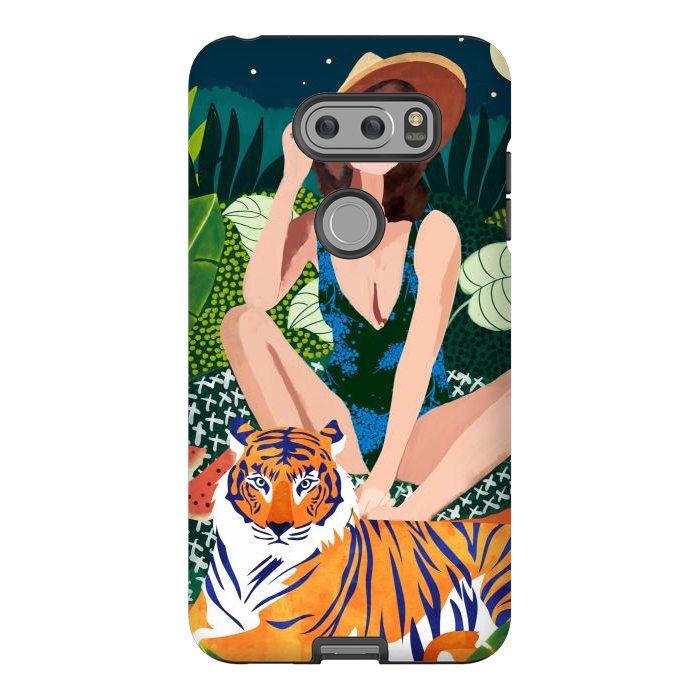 V30 StrongFit Living In The Jungle, Tiger Tropical Picnic Illustration, Forest Woman Bohemian Travel Camp Wild by Uma Prabhakar Gokhale