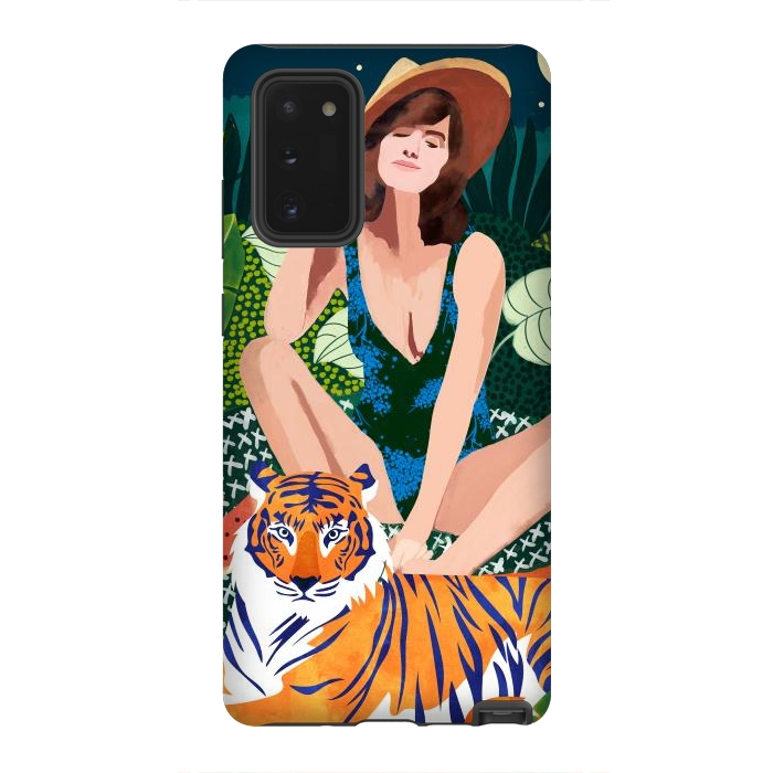 Galaxy Note 20 StrongFit Living In The Jungle, Tiger Tropical Picnic Illustration, Forest Woman Bohemian Travel Camp Wild by Uma Prabhakar Gokhale