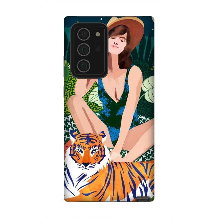Galaxy Note 20 Ultra StrongFit Living In The Jungle, Tiger Tropical Picnic Illustration, Forest Woman Bohemian Travel Camp Wild by Uma Prabhakar Gokhale