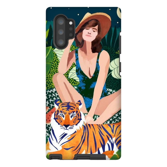 Galaxy Note 10 plus StrongFit Living In The Jungle, Tiger Tropical Picnic Illustration, Forest Woman Bohemian Travel Camp Wild by Uma Prabhakar Gokhale