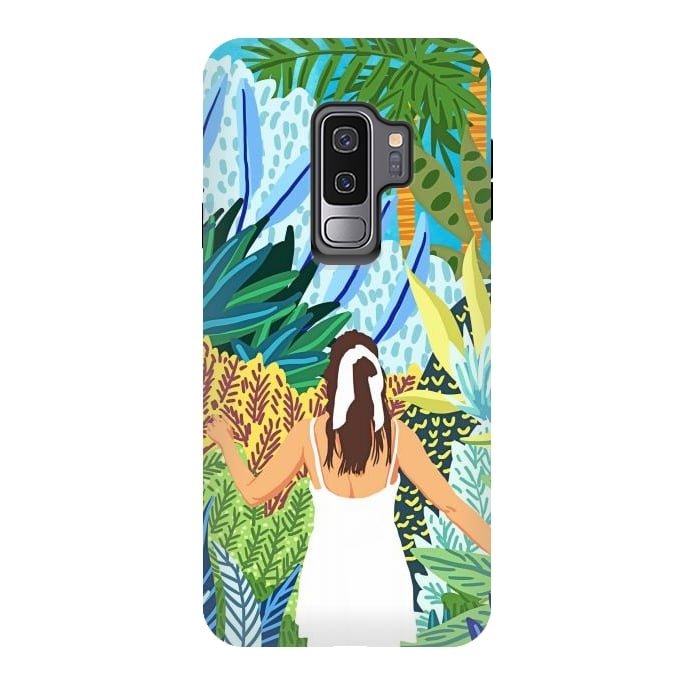 Galaxy S9 plus StrongFit Lost in the Jungle of Feelings | Forest Tropical Botanical Nature Plants Illustration by Uma Prabhakar Gokhale