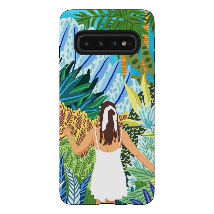 Galaxy S10 StrongFit Lost in the Jungle of Feelings | Forest Tropical Botanical Nature Plants Illustration by Uma Prabhakar Gokhale
