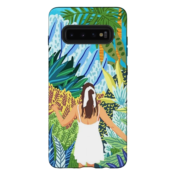 Galaxy S10 plus StrongFit Lost in the Jungle of Feelings | Forest Tropical Botanical Nature Plants Illustration by Uma Prabhakar Gokhale