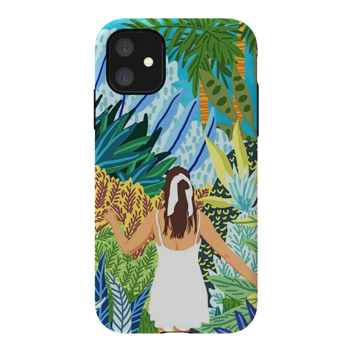iPhone 11 StrongFit Lost in the Jungle of Feelings | Forest Tropical Botanical Nature Plants Illustration by Uma Prabhakar Gokhale