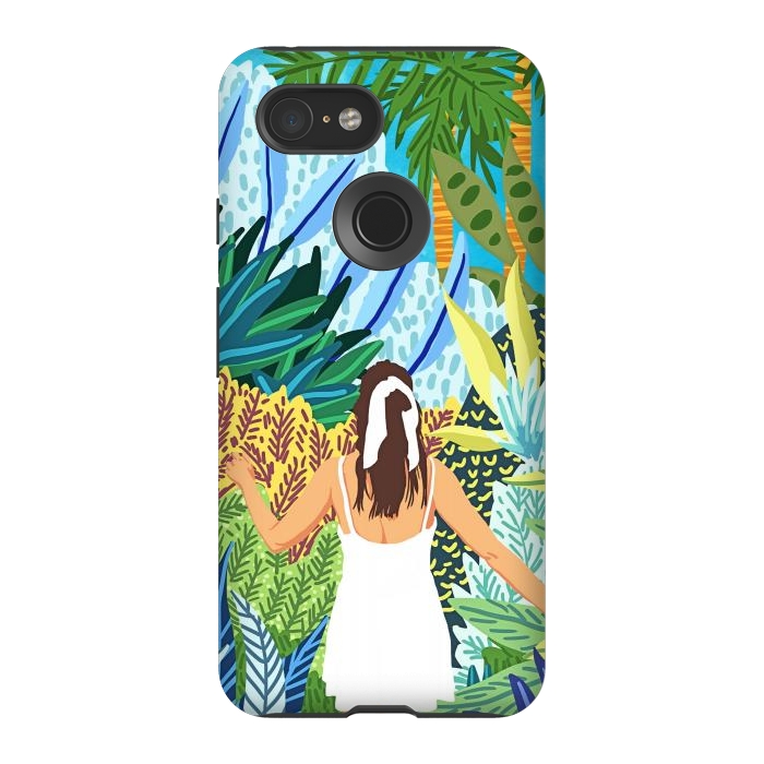 Pixel 3 StrongFit Lost in the Jungle of Feelings | Forest Tropical Botanical Nature Plants Illustration by Uma Prabhakar Gokhale