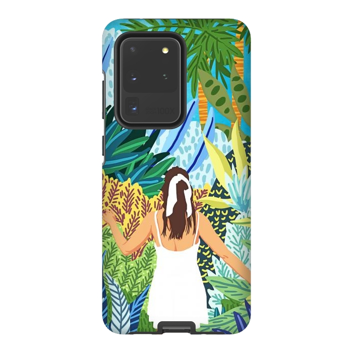 Galaxy S20 Ultra StrongFit Lost in the Jungle of Feelings | Forest Tropical Botanical Nature Plants Illustration by Uma Prabhakar Gokhale