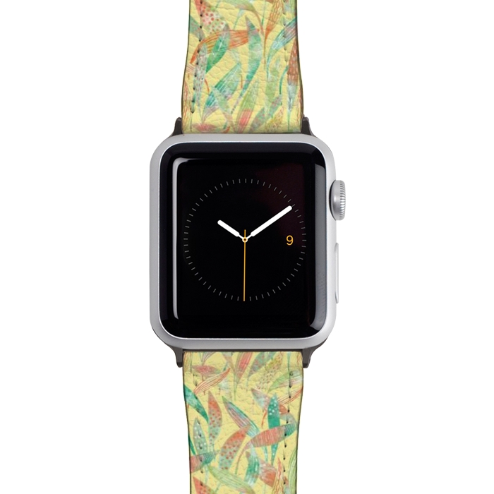 Watch 42mm / 44mm Strap PU leather Hosta Leaves Watercolor Yellow by Nic Squirrell
