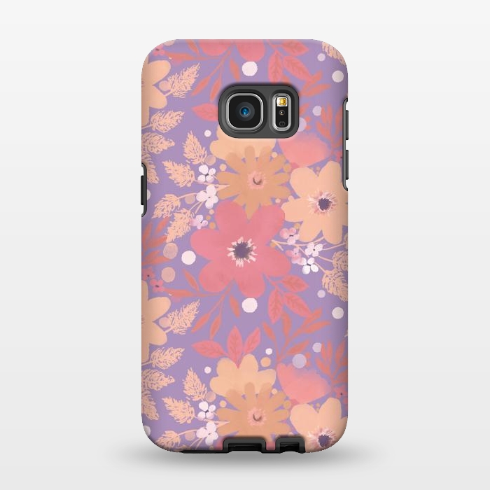 Galaxy S7 EDGE StrongFit Watercolor dotted wildflowers - pink purple by Oana 