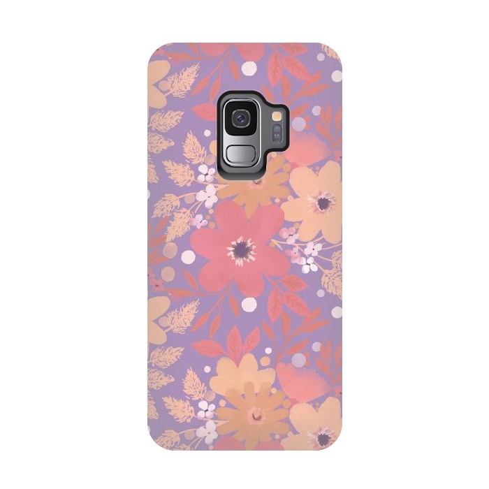 Galaxy S9 StrongFit Watercolor dotted wildflowers - pink purple by Oana 