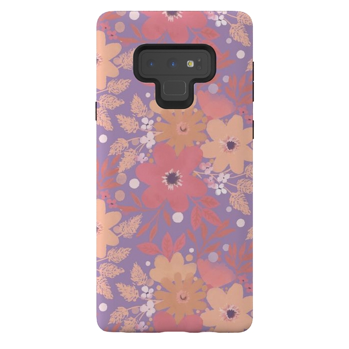 Galaxy Note 9 StrongFit Watercolor dotted wildflowers - pink purple by Oana 