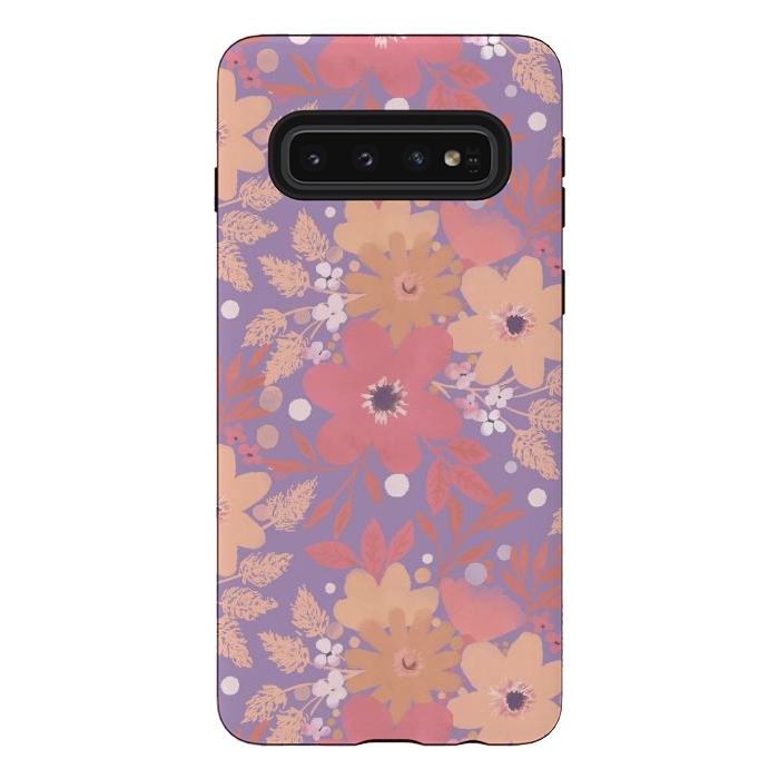 Galaxy S10 StrongFit Watercolor dotted wildflowers - pink purple by Oana 