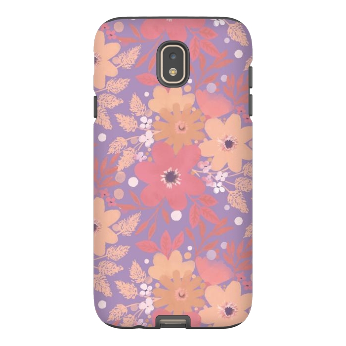 Galaxy J7 StrongFit Watercolor dotted wildflowers - pink purple by Oana 