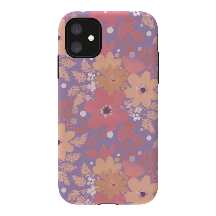 iPhone 11 StrongFit Watercolor dotted wildflowers - pink purple by Oana 