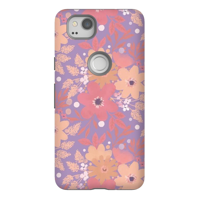 Pixel 2 StrongFit Watercolor dotted wildflowers - pink purple by Oana 