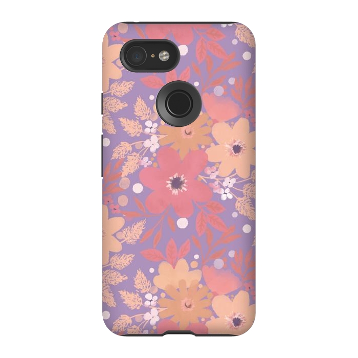 Pixel 3 StrongFit Watercolor dotted wildflowers - pink purple by Oana 