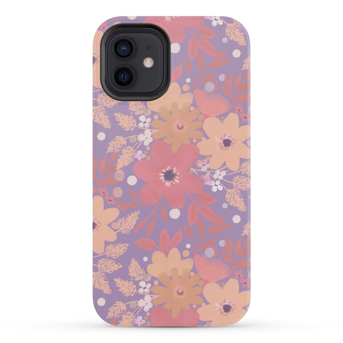 iPhone 12 mini StrongFit Watercolor dotted wildflowers - pink purple by Oana 