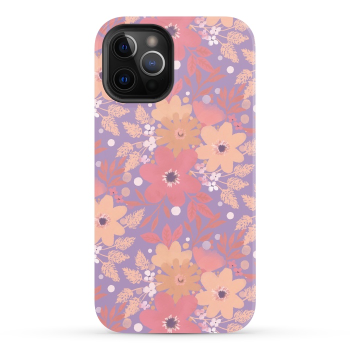 iPhone 12 Pro Max StrongFit Watercolor dotted wildflowers - pink purple by Oana 